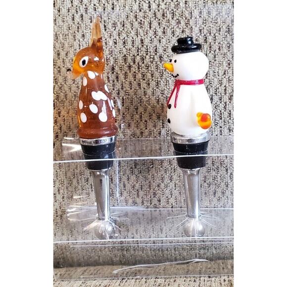Art-glass Reindeer and Snowman Wine Bottle Stoppers LS Arts House Warming Gift - Picture 2 of 8